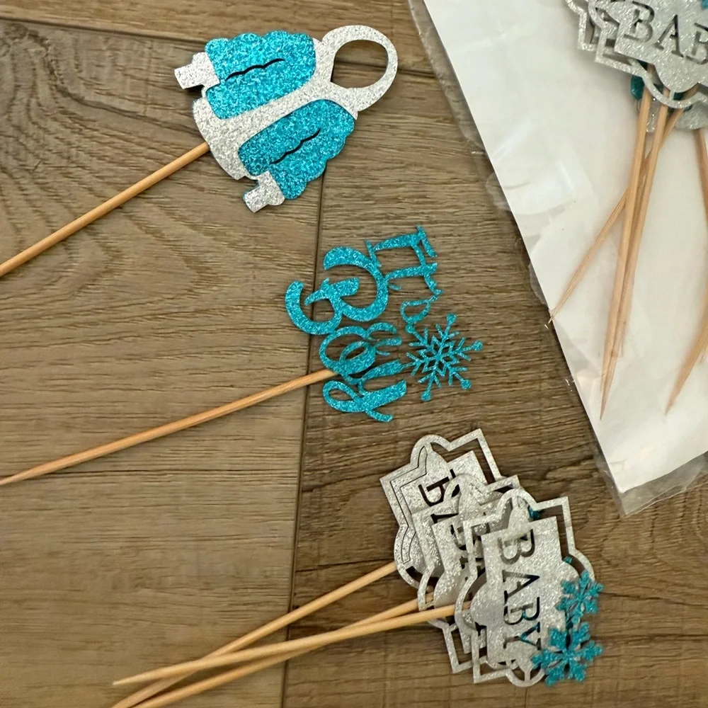 ❌Blue and Silver Baby Shower Cupcake Toppers NEW!